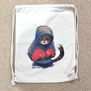 Bermuda Boxer Cat Feline Canvas Drawstring Backback Tote Travel Bag